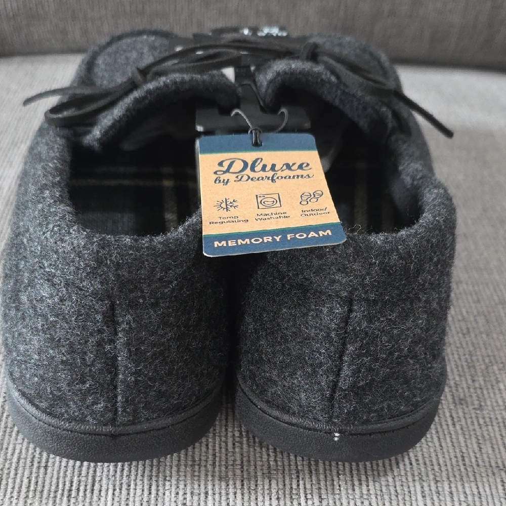 Men's Dluxe By Dearfoams Charcoal Gray Slippers, NWT, Size 9-10. - Picture 6 of 12